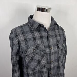 RW Rugged Wear Large Flannel Work Shirt Gray Black Plaid Cotton Blend